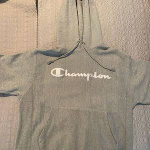 Mens size M heather gray pull over hooded sweatshirt